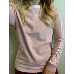 Small, Adidas, Essentials blush beige 3 stripe long sleeve